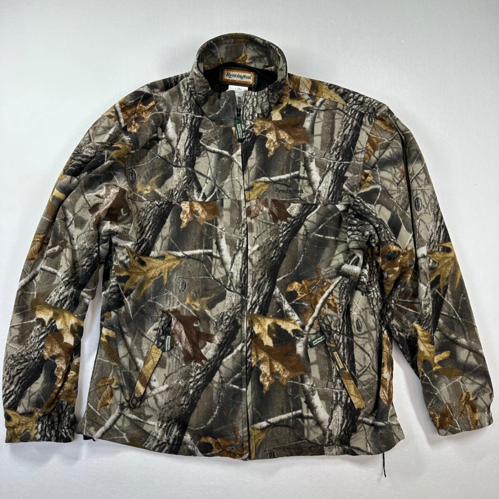 Vtg Remington Fleece Jacket Mens Large Hardwood HD Camo Full Zip Outdoor Hunting